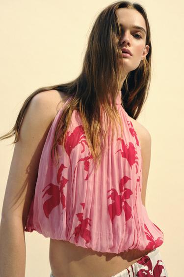 PRINTED HALTER TOP ZW COLLECTION - Pink by Zara