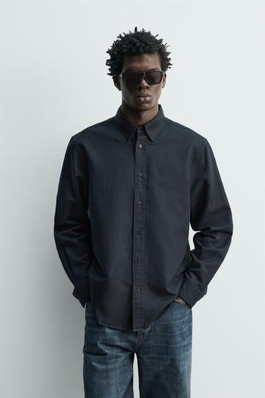 РУБАШКА REGULAR FIT ИЗ КОНОПЛИ И ХЛОПКА — МОРСКОЙ ТЕМНО-СИНИЙ от Zara