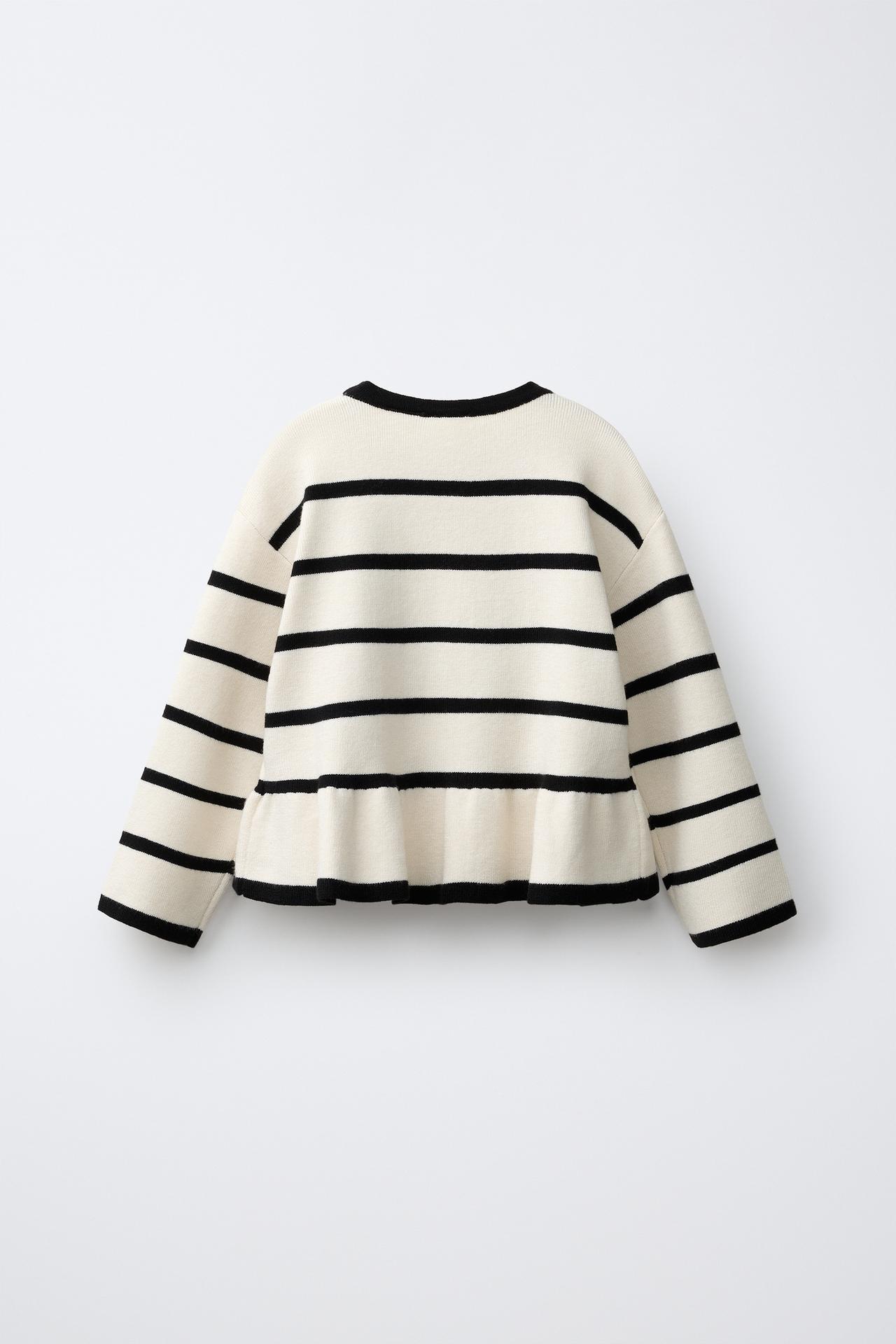 STRIPED KNIT SWEATER WITH BOWS — Ecru / Black