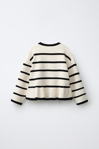 STRIPED KNIT SWEATER WITH BOWS — Ecru / Black 2
