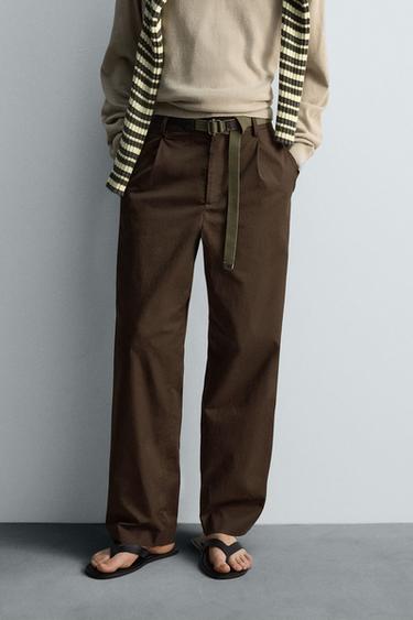 Zara LIMITED EDITION PLEATED CHINO PANTS - Brown