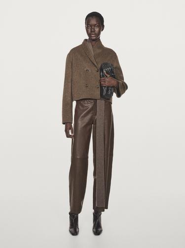 Zara Short wool blend double-breasted jacket - Dark khaki