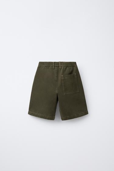 STRAIGHT TWILL BERMUDA SHORTS WITH LABEL - Dark khaki by Zara - Image 1