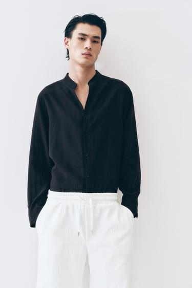 FLOWING BAND COLLAR SHIRT - Black by Zara