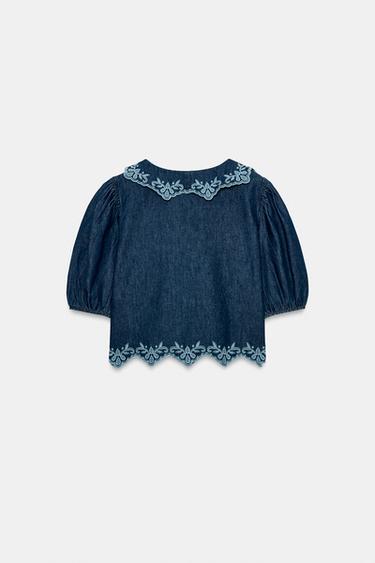 Z1975 EMBROIDERED DENIM SHIRT - Indigo by Zara - Image 7