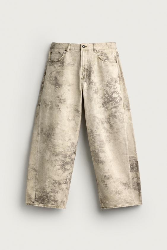 PRINTED BARREL FIT DRAWSTRING TROUSERS