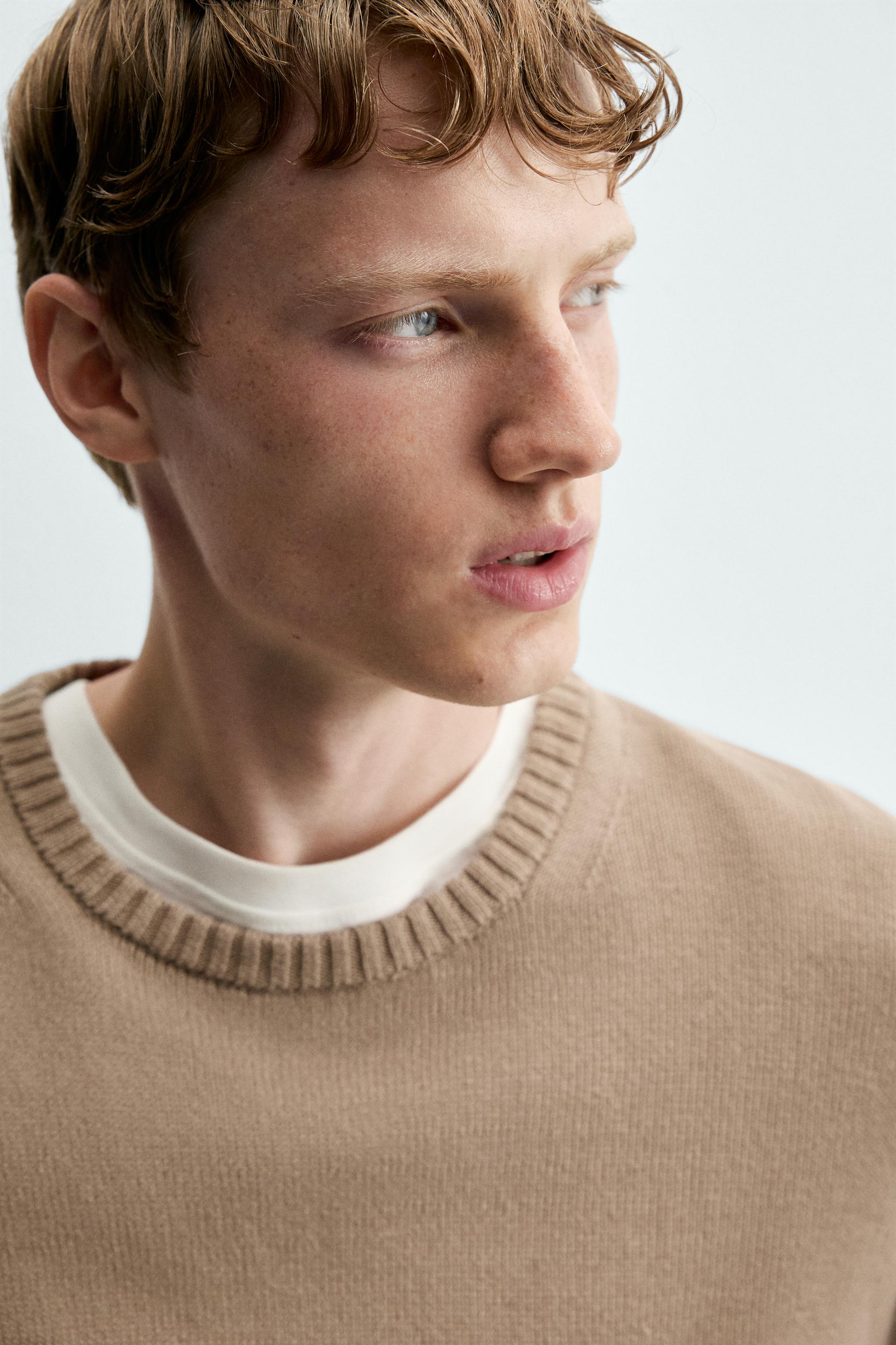 COTTON RELAXED FIT JUMPER — Light brown