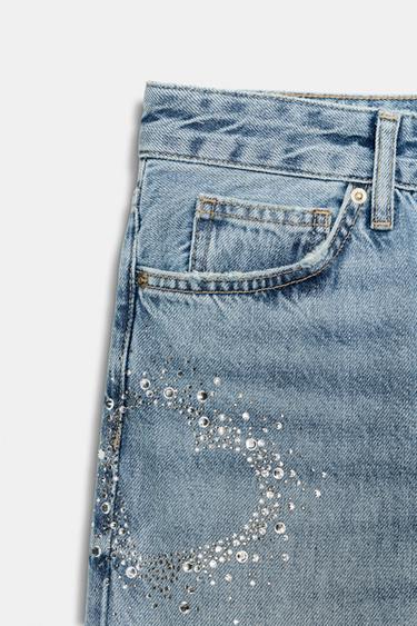 TRF WIDE-LEG LOW-RISE RHINESTONE JEANS - Blue by Zara - Image 5