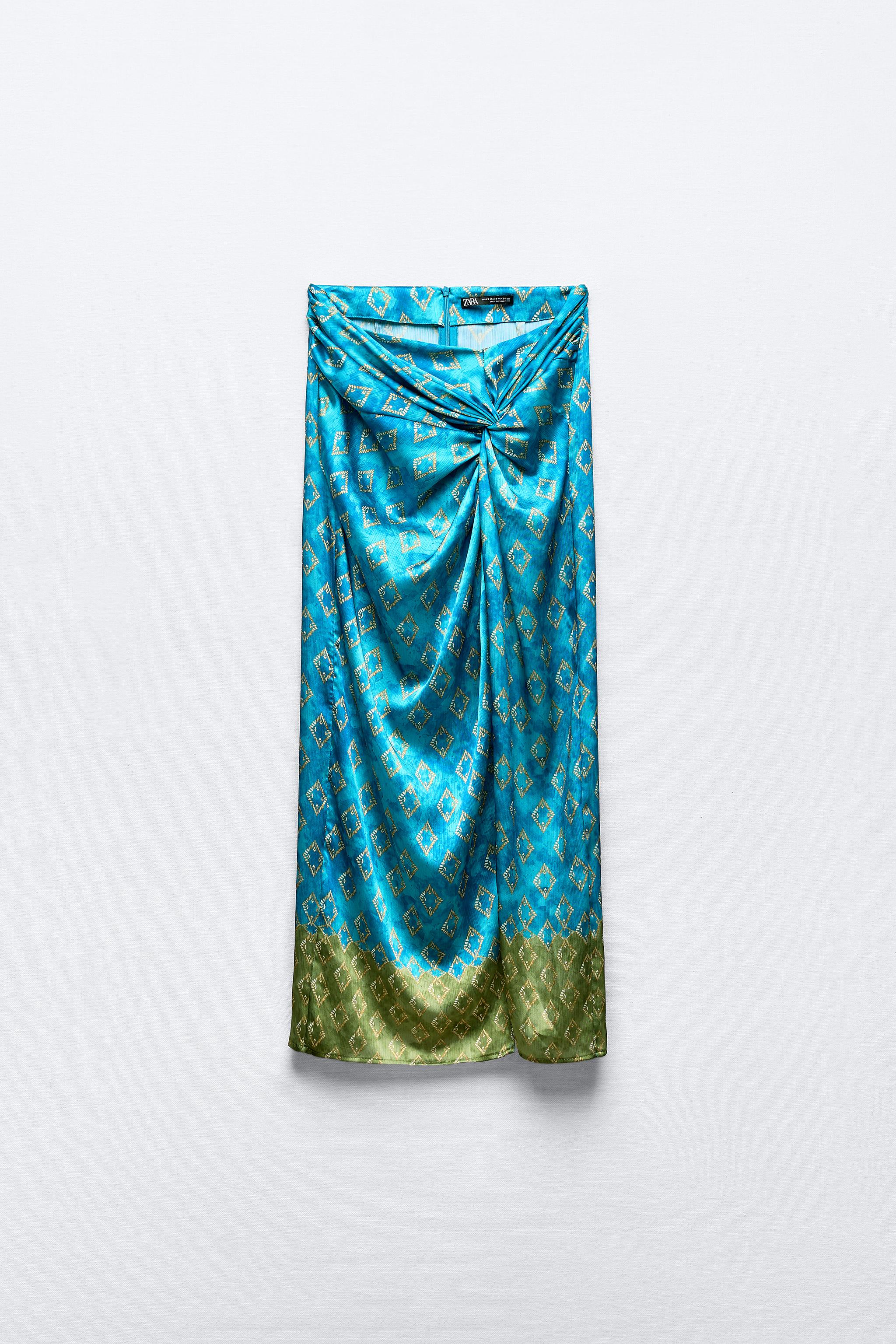 KNOTTED PRINTED SATIN EFFECT SKIRT