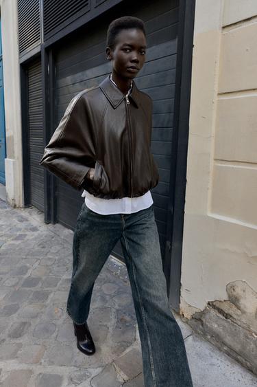 BLOUSON BOMBER MATIÈRE SYNTHÈTIQUE - Marron foncé de Zara