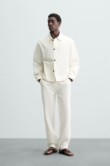 SOBRECAMISA DENIM BOXY FIT ESPIGA - Crudo de Zara - Imagen 0