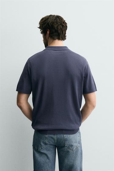 RIB KNIT POLO SHIRT - Blue by Zara - Image 2