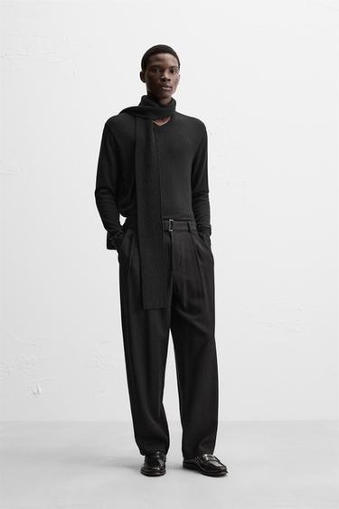 Zara PLEATED PANTS WITH BELT - Black