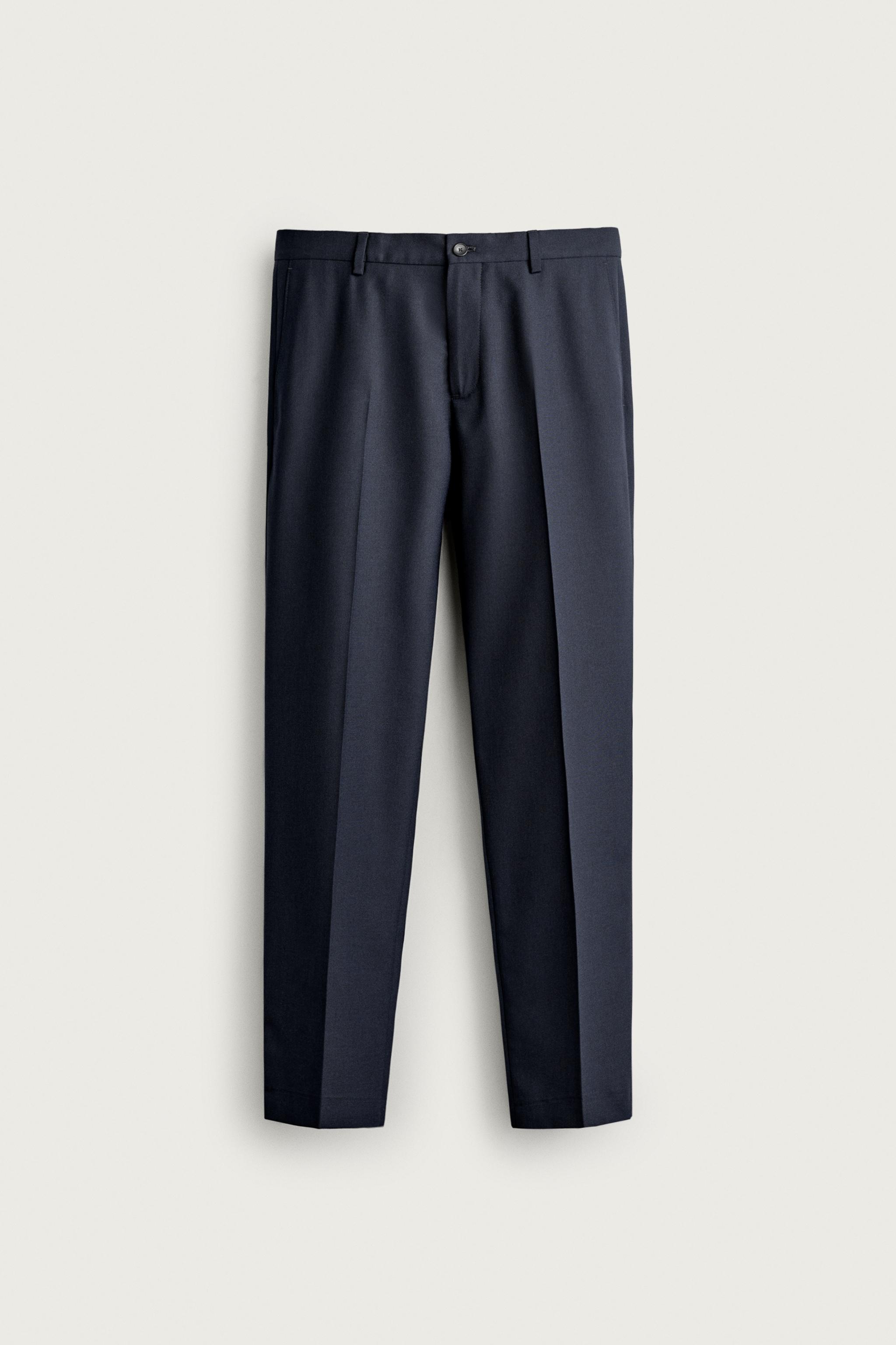 REGULAR FIT WOOL SUIT TROUSERS — Navy blue