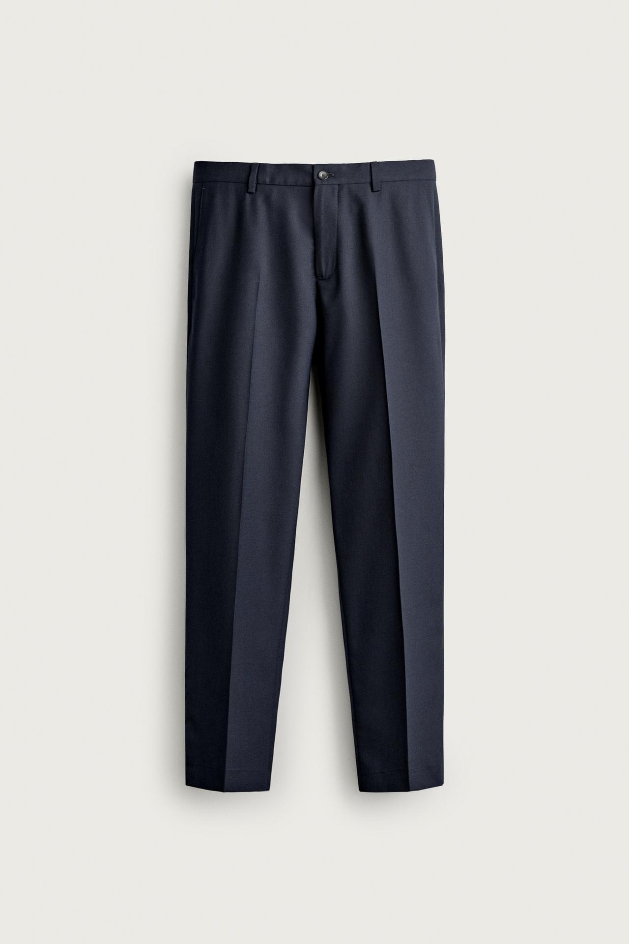 WOOL REGULAR FIT SUIT PANTS — Navy blue