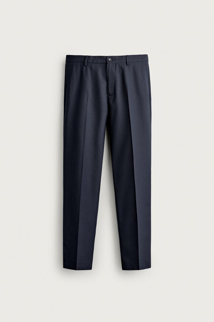 WOOL REGULAR FIT SUIT PANTS — Navy blue