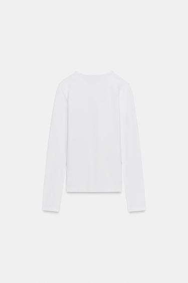 T-SHIRT BASIQUE EN COTON - Blanc de Zara - Image 6