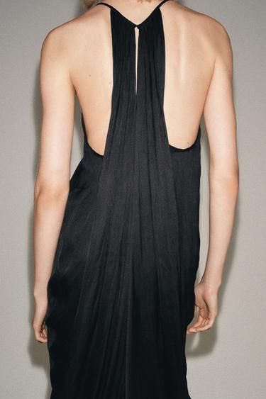 Zara ZW COLLECTION SATIN DRAPED DRESS - Black