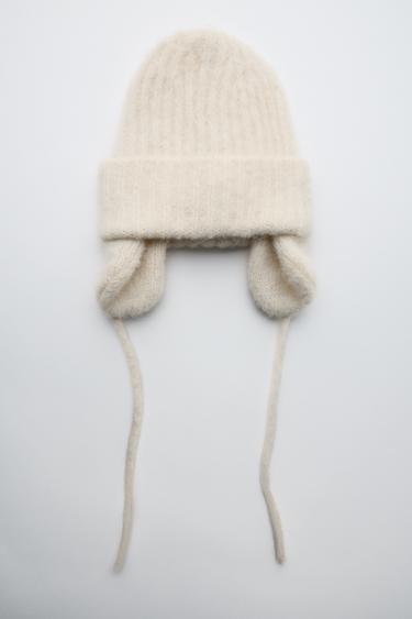 BONNET BEANIE AVEC CACHE-OREILLES EN ALPAGA - Écru de Zara - Image 5