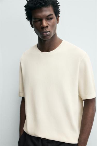 T-SHIRT EN MAILLE COUPE DÉCONTRACTÉE - Blanc cassé de Zara - Image 4