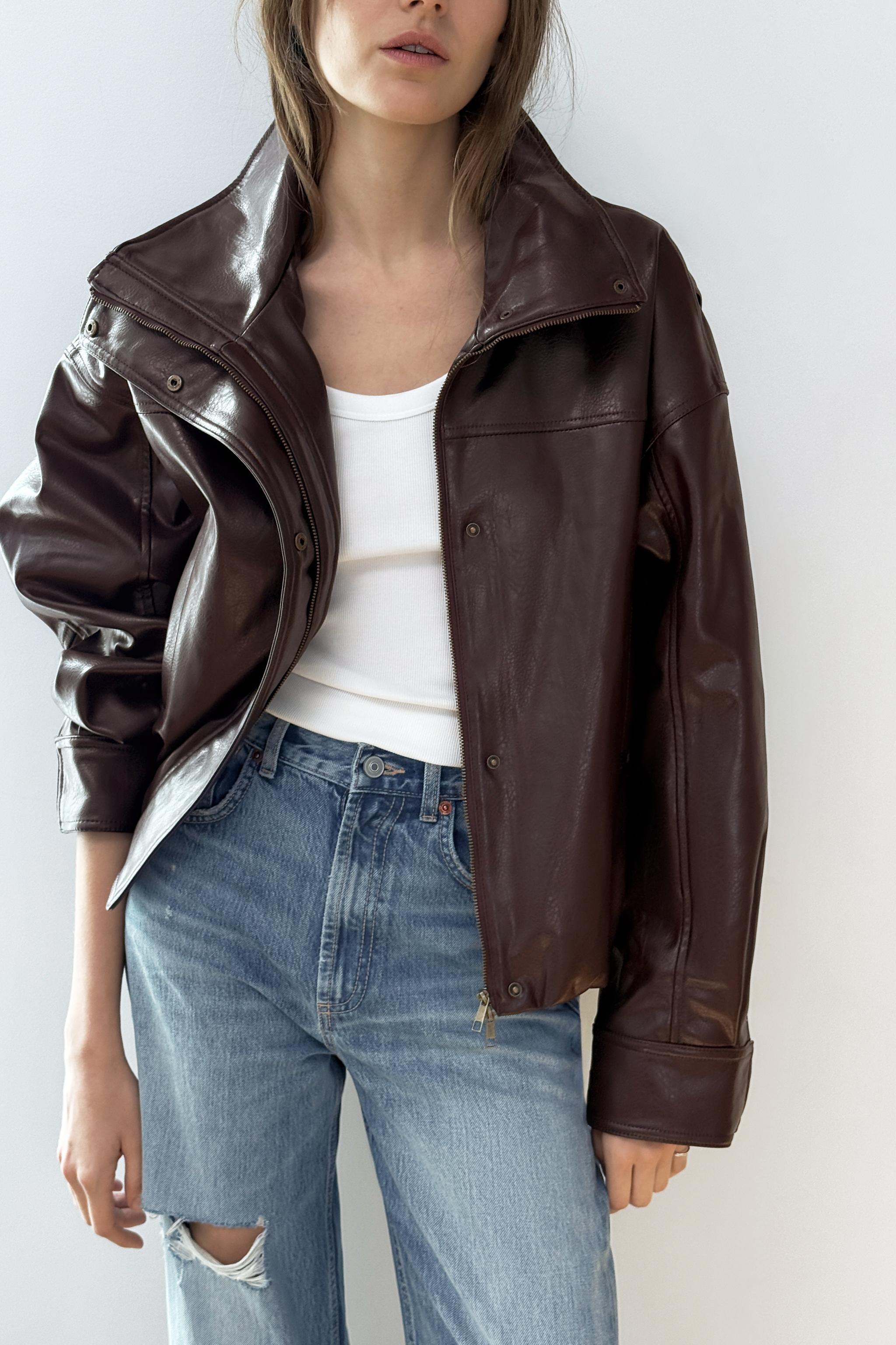 FAUX LEATHER PLEATED JACKET