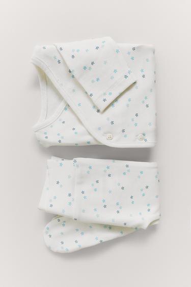 TAŠKUOTŲ MARŠKINĖLIŲ IR TAMPRIŲ SU PĖDUTĖMIS KOMPLEKTAS – Light blue – „Zara“