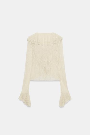 SPARKLY LACE TOP WITH RUFFLES - Ecru by Zara - Image 5