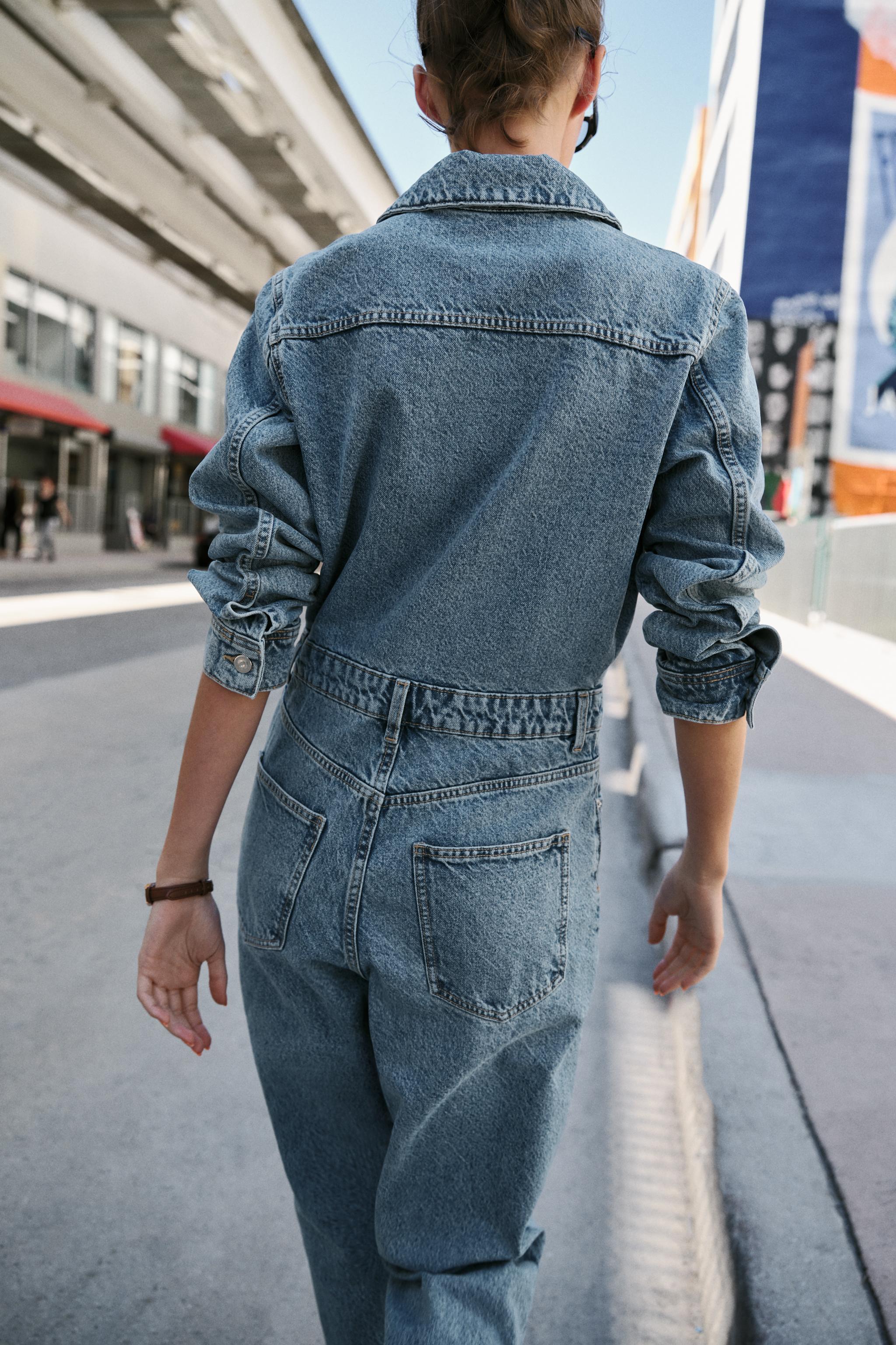 Z1975 LONG DENIM JUMPSUIT - Mid-blue | ZARA United States