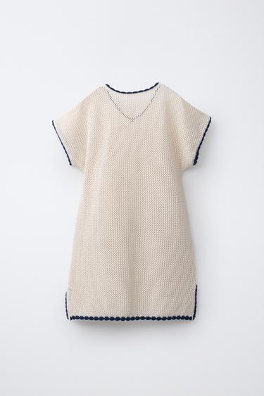 KAFTAN EN CROCHET À FLEUR - Écru / Bleu de Zara - Image 1