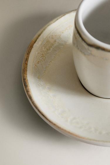 STONEWARE COFFEE CUP AND SAUCER - Ecru by Zara - Image 3