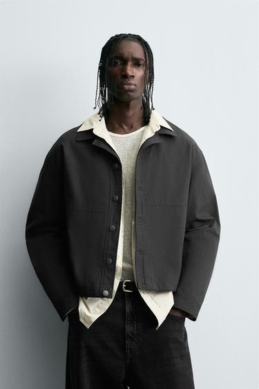 Zara TEXTURED CROPPED FIT OVERSHIRT - Faded black
