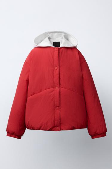 HOODED PUFFER JACKET WITH FLEECE LINING - Red by Zara