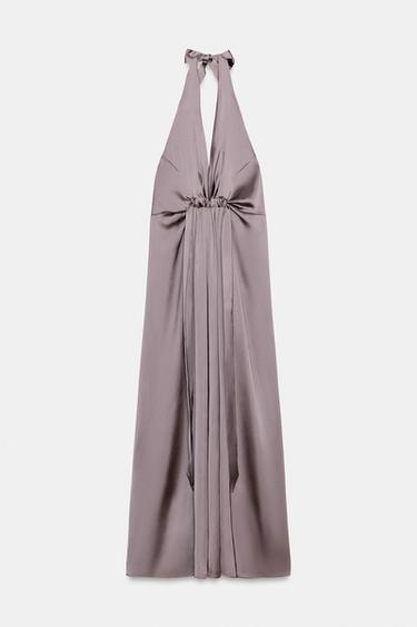 SATIN HALTER DRESS - Brown / Taupe by Zara - Image 0