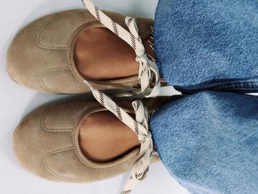 SPLIT SUEDE LACE-UP BALLERINAS - Sand Brown by Zara - Image 2