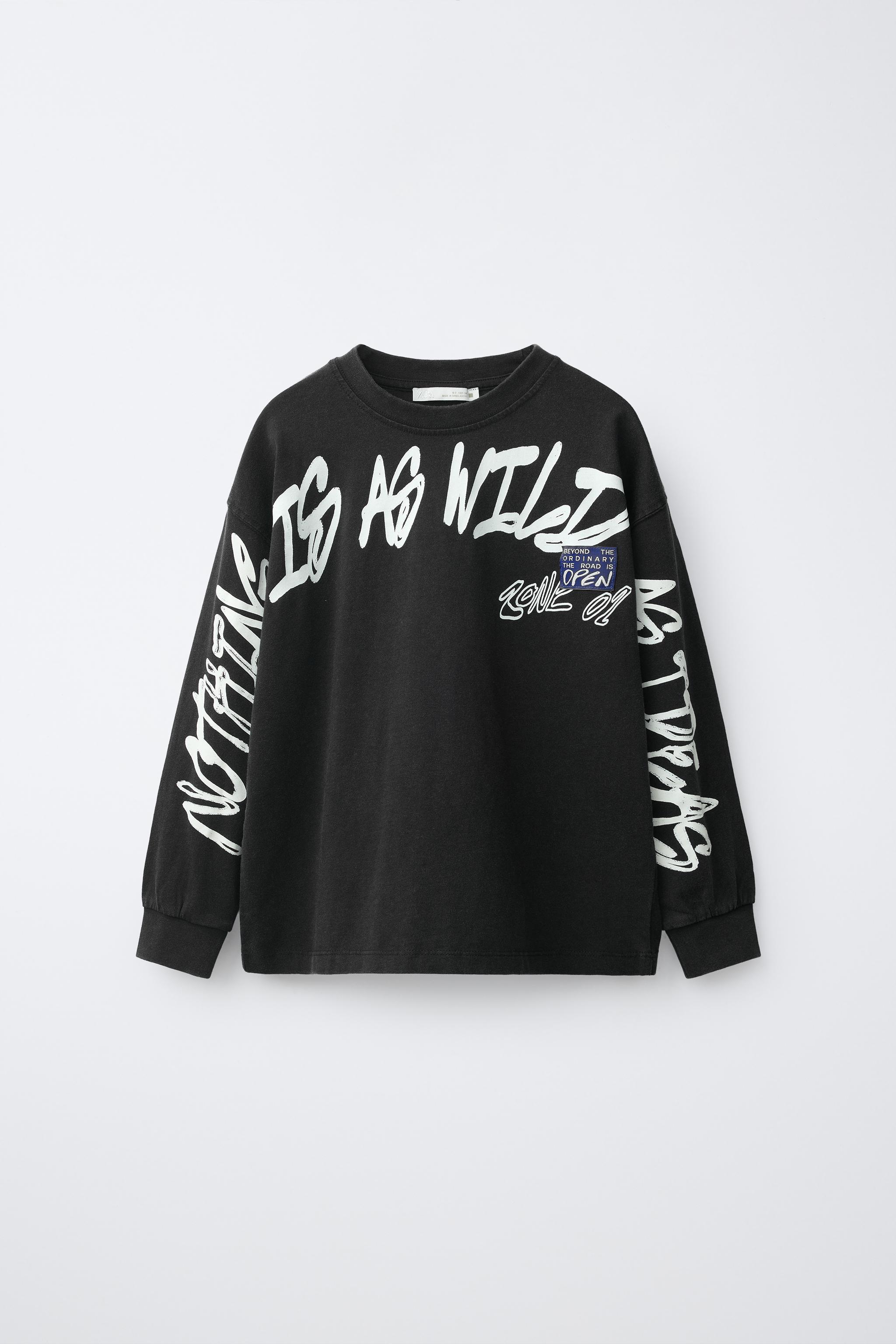 GRAFFITI SLOGAN PRINT T-SHIRT - Black | ZARA Singapore