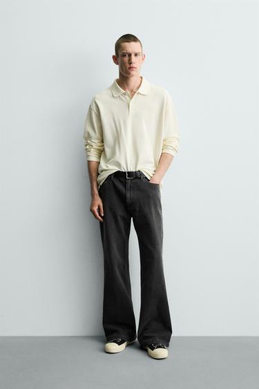 FLARE FIT TEXTURED COTTON TROUSERS - Dark grey by Zara
