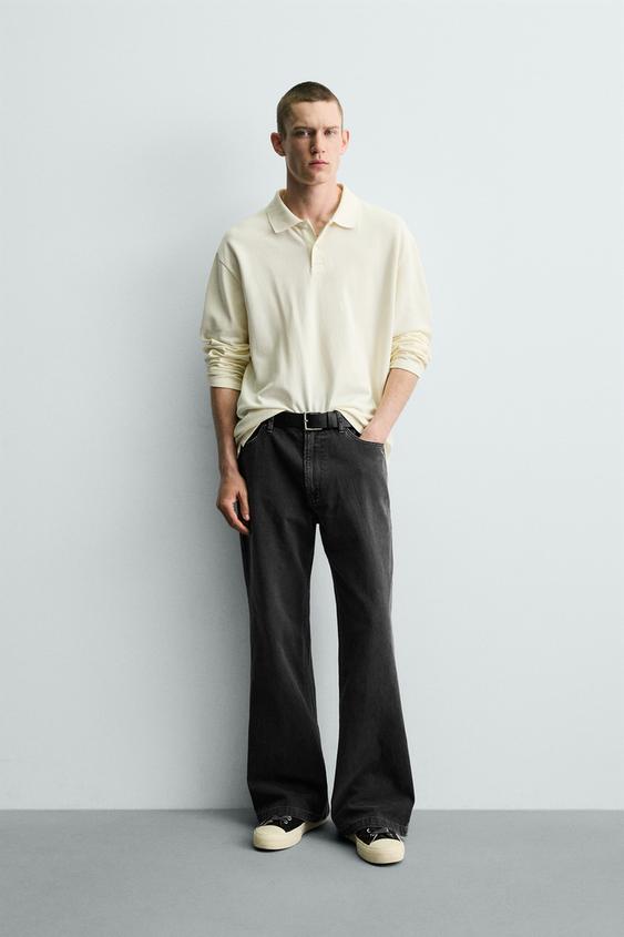 CALÇA FLARE FIT DE ALGODÃO ESTRUTURADO - Cinza-escuro da Zara - Imagem 0