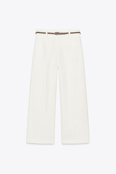 BRAIDED BELT CULOTTE TROUSERS - Oyster-white by Zara - Image 0