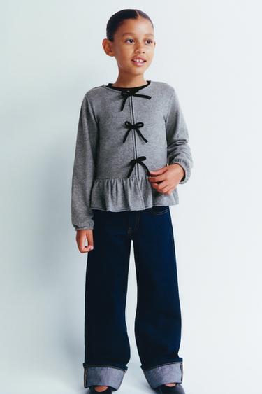 Zara SOFT TOUCH BOW SHIRT - Gray marl