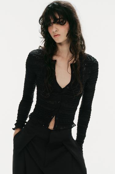 HONEYCOMB KNIT CARDIGAN - Black by Zara