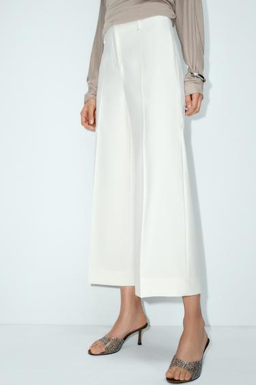SHORT WIDE-LEG TROUSERS - Ecru by Zara