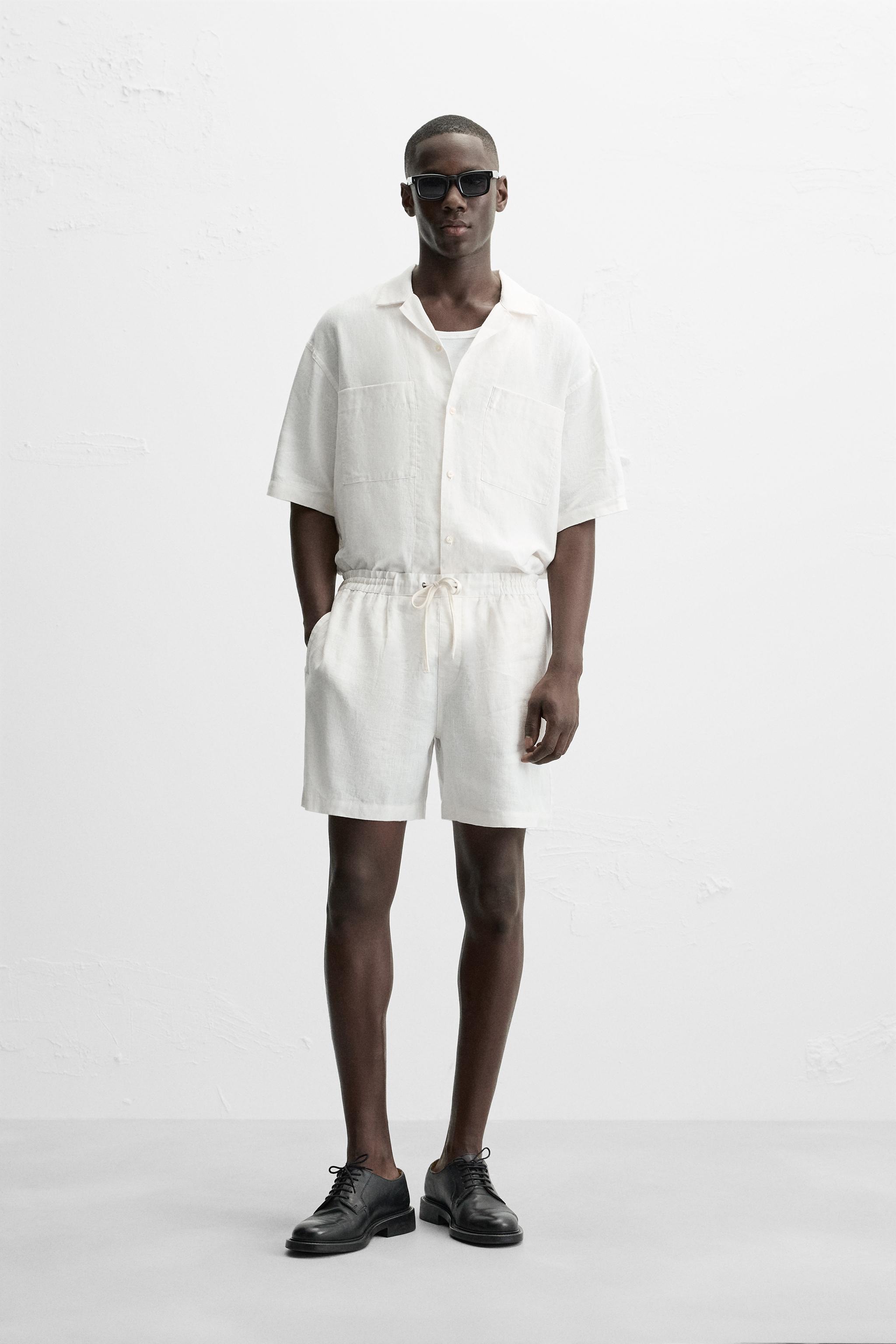 100% LINEN BERMUDA SHORTS White ZARA UAE Dubai/Sharjah/Ajman
