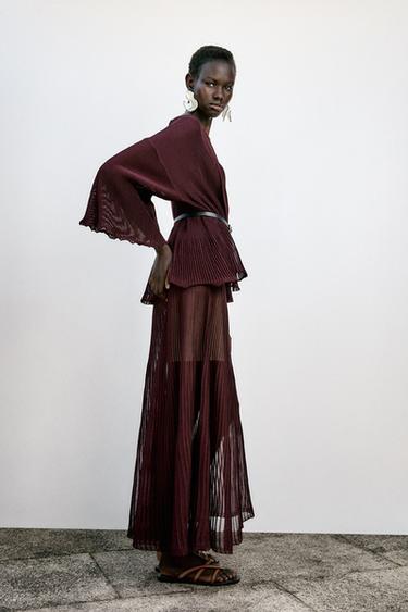 RIB KNIT CARDIGAN WITH BELT - Burgundy by Zara - Image 2
