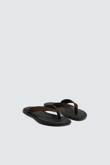 LEATHER STRAPPY SANDALS - Chocolate by Zara