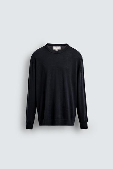 Zara 100% WOOL SWEATER - Navy blue