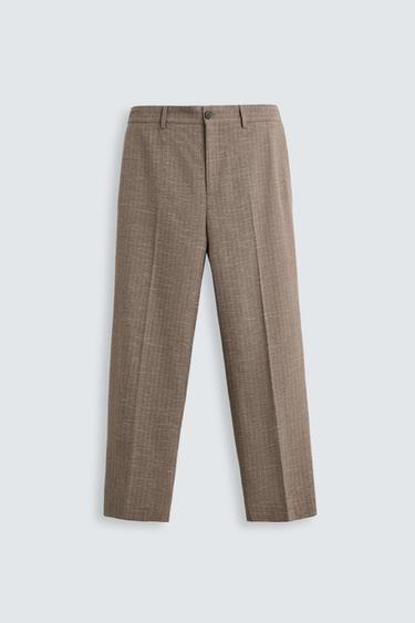 PANTALÓN TRAJE ESTRUCTURA RAYAS - marron-vison de Zara