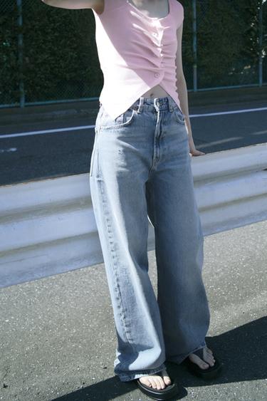 TRF EXTRA WIDE-LEG HIGH-WAIST JEANS - Light blue by Zara