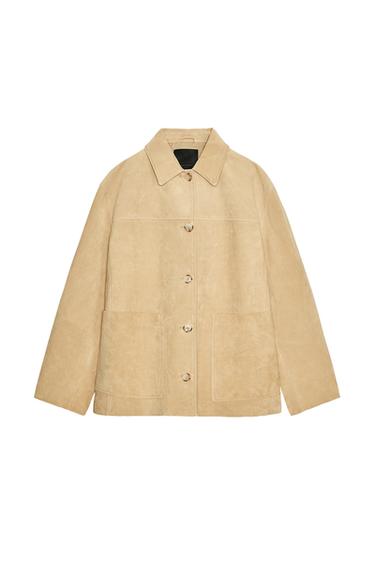 جاكيت من جلد سويدي ZW COLLECTION إصدار محدود - زبدة by Zara