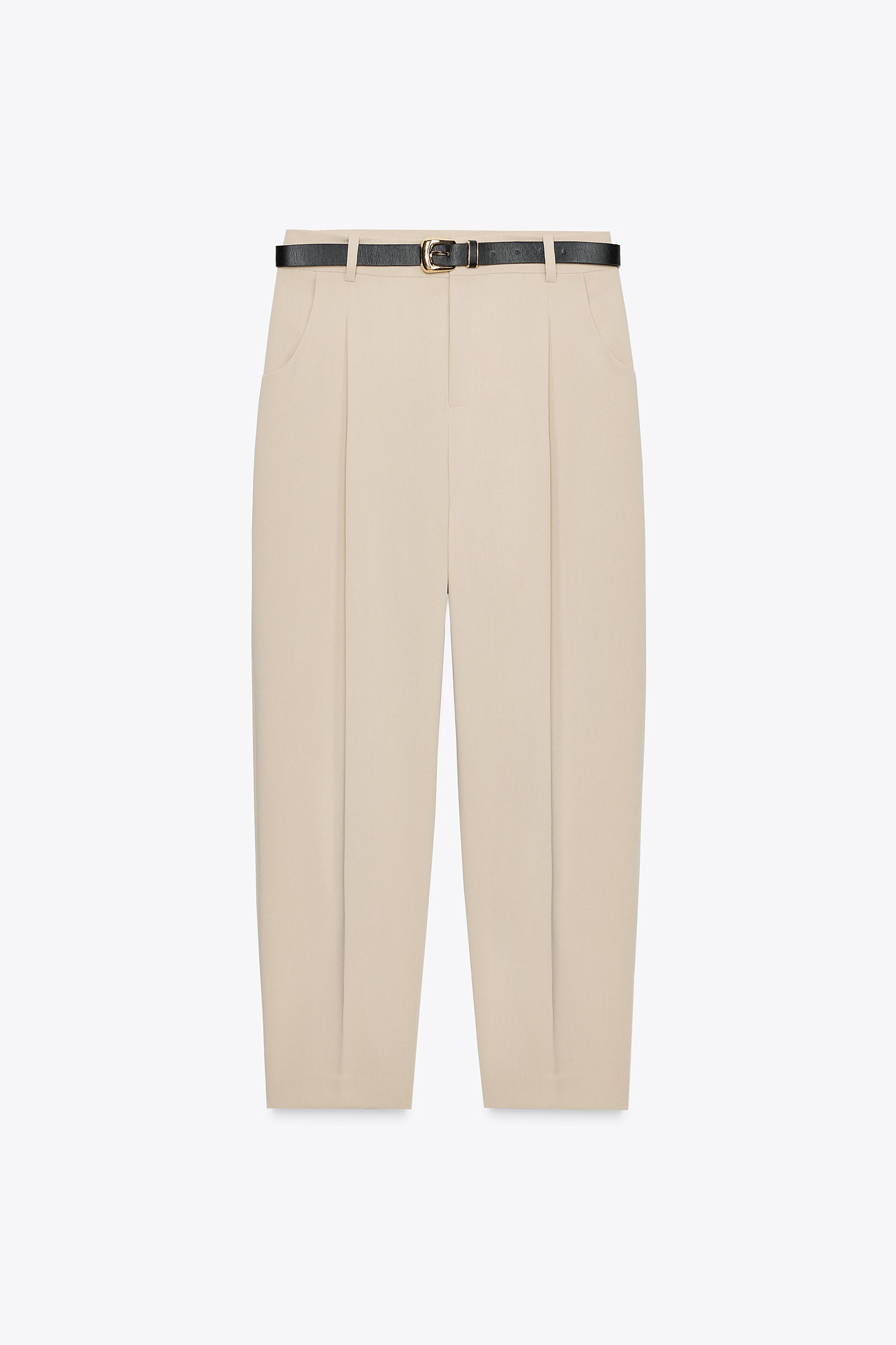 ベルト付きダーツ入りパンツ - ライトキャメル | ZARA Japan / 日本