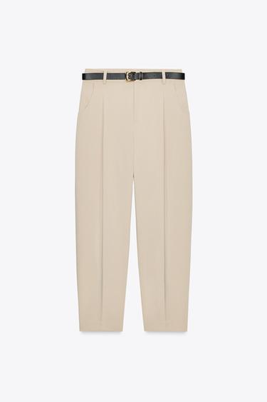 PANTALON À PINCES ET CEINTURE - Camel clair de Zara - Image 5